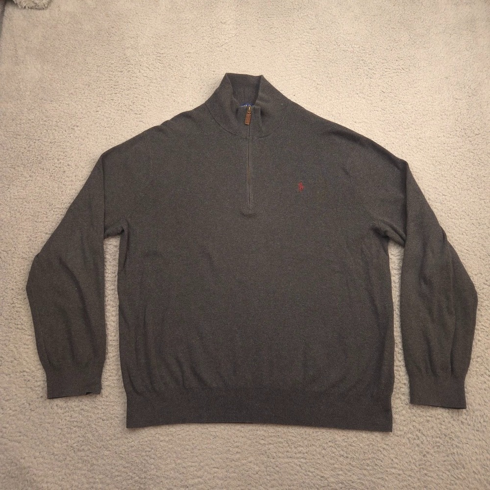 Polo Ralph Lauren Mens XL Gray Pima Cotton Quarter Zip Sweater Pony Logo